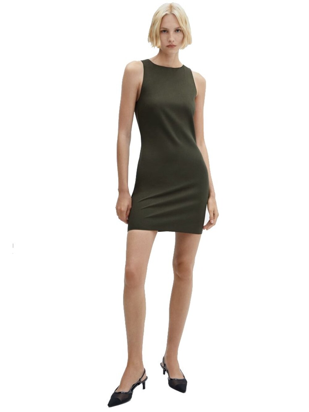 Mango Sheath Dress Dark Olive Green Sleeveless Body Hugging Design Pullover